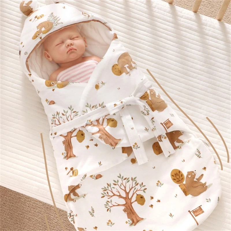 

Versatile Baby Receiving Blanket Hooded Swaddles Wrap with 360° Protections Sleeping Bag Perfect for Prams and Cribs