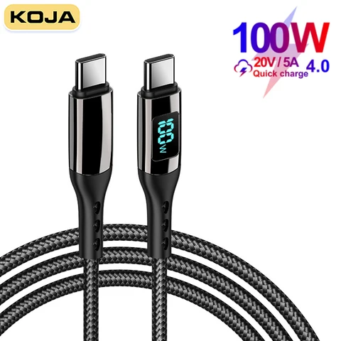 Кабель USB Type-C к USB C, PD100W/5A, светодиодный дисплей, провод для быстрой зарядки, шнур для Macbook, IPad, Lenovo, ноутбука, Xiaomi, Samsung, Huawei, телефона