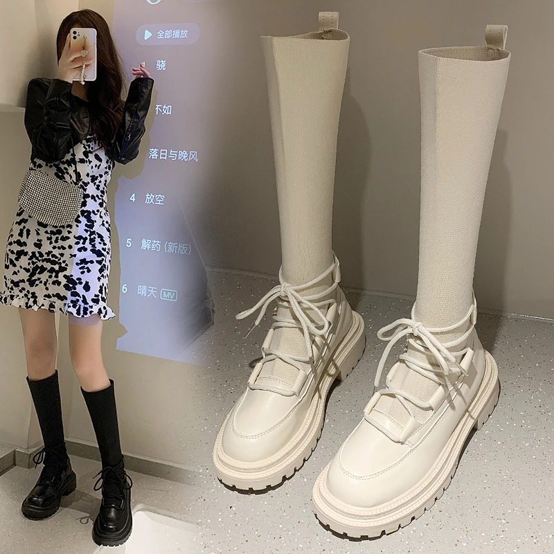 2022 Women's Boots Socks Stretch Knitted Women Boots Thick-Soled Female Shoes Knee-Length Ladies Fashion Lace Up Vintage Boots
2022 Women's Boots Socks Stretch Knitted Women Boots Thick-Soled Female Shoes Knee-Length Ladies Fashion Lace Up Vintage Boots
