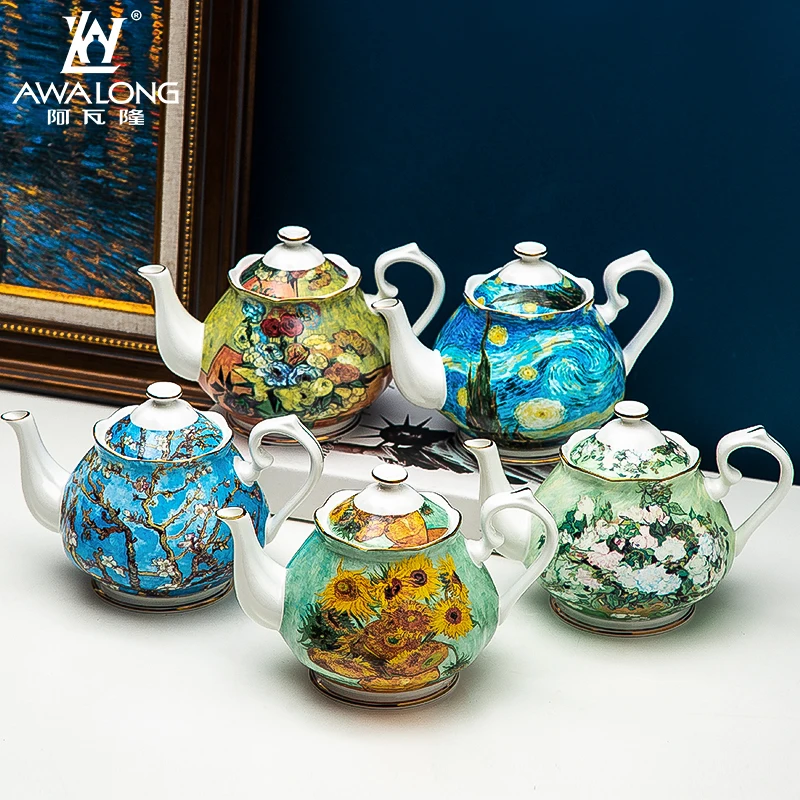Известная картина Винсента Ван Гога, керамический кофейник и чайник 1000 мл из тонкой кости, Китай