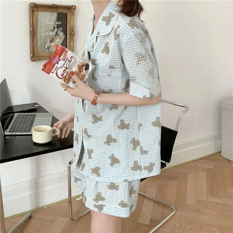 2023 Pajamas For Women 2 Piece Set Cute Bear Plaid Japanese Summer Short-Sleeved Shorts Thin Home Service Satin Pajamas Set Wome
2023 Pajamas For Women 2 Piece Set Cute Bear Plaid Japanese Summer Short-Sleeved Shorts Thin Home Service Satin Pajamas Set Wome