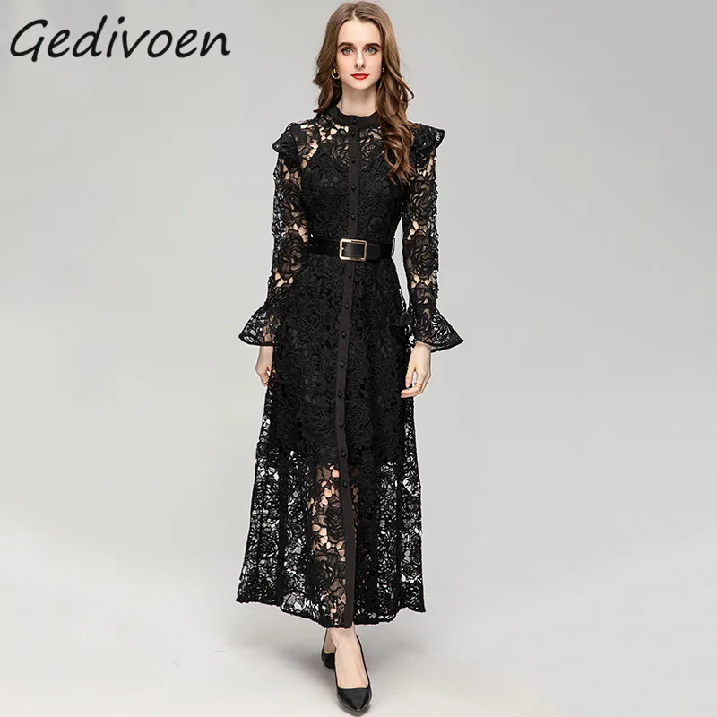 Женское ажурное длинное платье Gedivoen, дизайнерское винтажное черное однобортное платье с круглым вырезом и длинным рукавом, с поясом, лето
Женское ажурное длинное платье Gedivoen, дизайнерское винтажное черное однобортное платье с круглым вырезом и длинным рукавом, с поясом, лето
