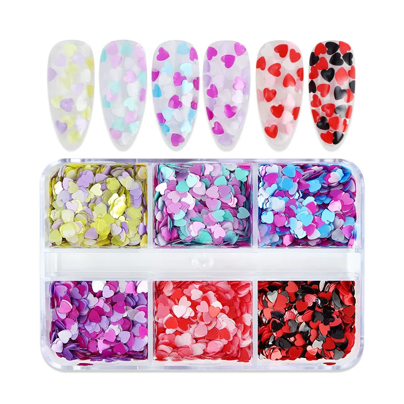 6 Grids/box Valentine's Day Love Heart Nail Sequins Mixed Color Sparkle Nail Glitter Flakes 3D Nail Art Decorations Accessories
6 Grids/box Valentine's Day Love Heart Nail Sequins Mixed Color Sparkle Nail Glitter Flakes 3D Nail Art Decorations Accessories