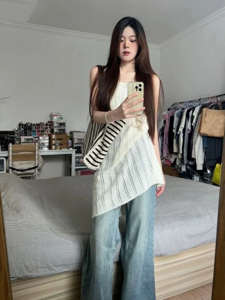 Summer Casual Hollow Out Pullover Sweater Women Thin Loose Sleeveless Y2k Aesthetic Vest Harajuku Solid Grunge All Match Tops
Summer Casual Hollow Out Pullover Sweater Women Thin Loose Sleeveless Y2k Aesthetic Vest Harajuku Solid Grunge All Match Tops