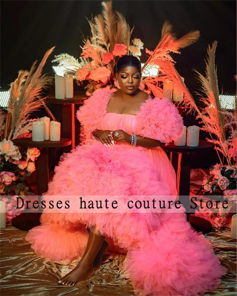Aso Ebi Pink Ruffles Tulle Evening Dresses Short Sleeves Plus Size Prom Dresses Africa Women Formal Party Dress Custom Made
Aso Ebi Pink Ruffles Tulle Evening Dresses Short Sleeves Plus Size Prom Dresses Africa Women Formal Party Dress Custom Made