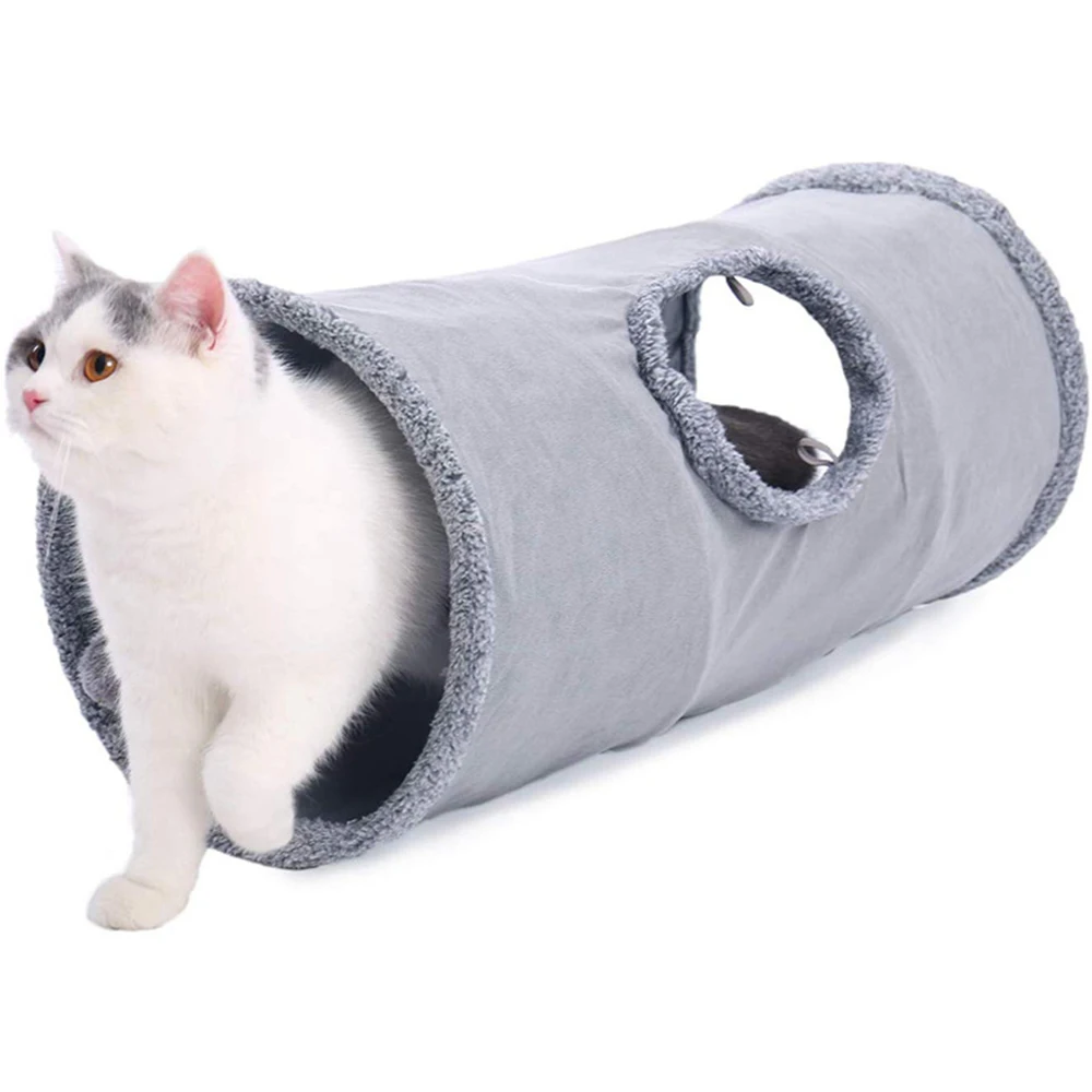 

Foldable Suede Cat Tunnel Pet Interactive Exercising Hiding Training Drill Bucket Indoor Kitten Play Tube Tent with Plush Ball
