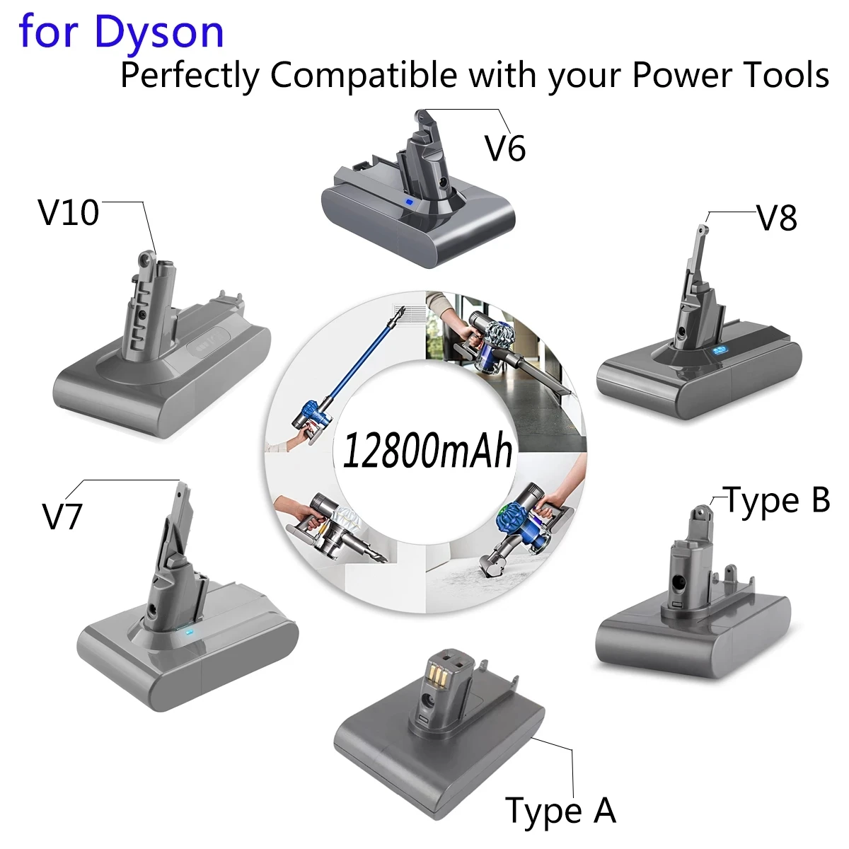 For Dyson V6 V7 V8 V10 Type A/B 12800mAh Replacement Battery for Dyson Absolute Cord-Free Vacuum Handheld Vacuum Cleaner
For Dyson V6 V7 V8 V10 Type A/B 12800mAh Replacement Battery for Dyson Absolute Cord-Free Vacuum Handheld Vacuum Cleaner