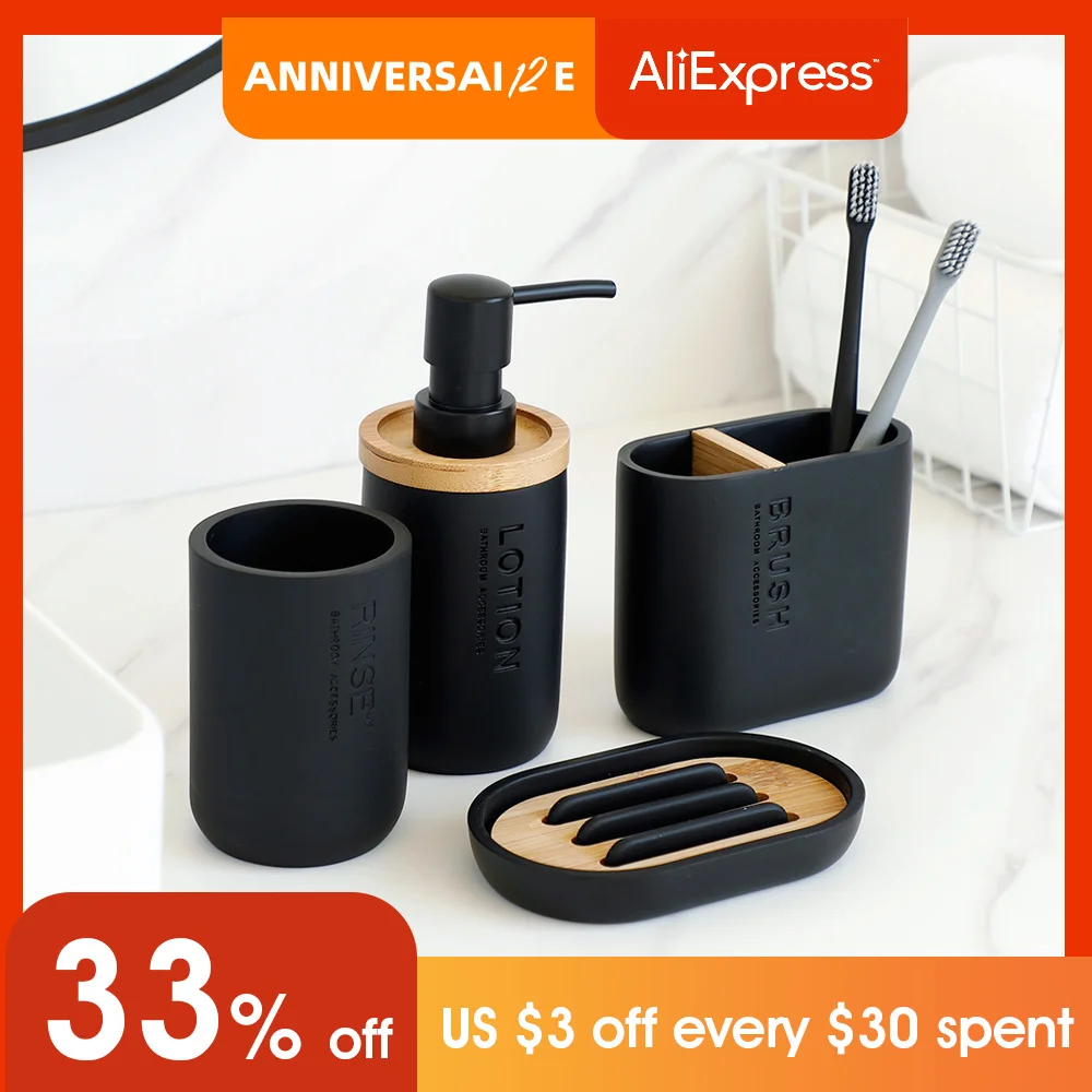 Bathroom Accessories Set 4 Pcs Soap Dispenser Toothbrush Holder Bathroom Tumbler Soap Dish Black White Resin Dish Wash
Bathroom Accessories Set 4 Pcs Soap Dispenser Toothbrush Holder Bathroom Tumbler Soap Dish Black White Resin Dish Wash