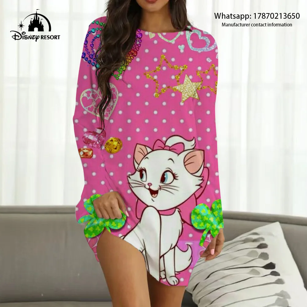 

New Disney Brand Mary the Cat Cartoon Print Hot Sale Sweetheart Women's Clothing 2022 Fall Fashion Casual Boho Loungewear Y2K