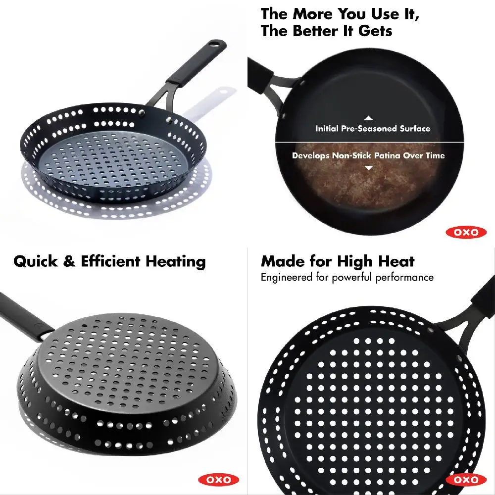 Stunning Pre-Seasoned 12" Black Carbon Steel Frying Pan/Skillet with Silicone Sleeve - Perfect for Outdoor Cooking, BBQ & Induct
Stunning Pre-Seasoned 12" Black Carbon Steel Frying Pan/Skillet with Silicone Sleeve - Perfect for Outdoor Cooking, BBQ & Induct