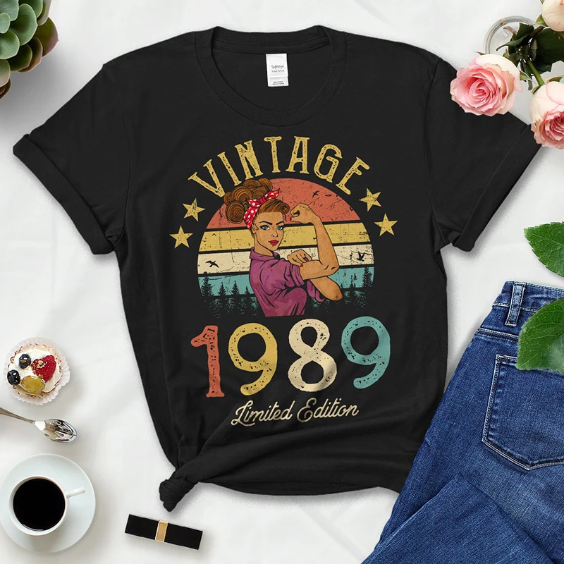 Vintage 1989 Limited Edition Black Cotton T Shirts Women Retro Summer Fashion 33rd 33 Years Old Birthday Party Tshirt Ladies Top
Vintage 1989 Limited Edition Black Cotton T Shirts Women Retro Summer Fashion 33rd 33 Years Old Birthday Party Tshirt Ladies Top