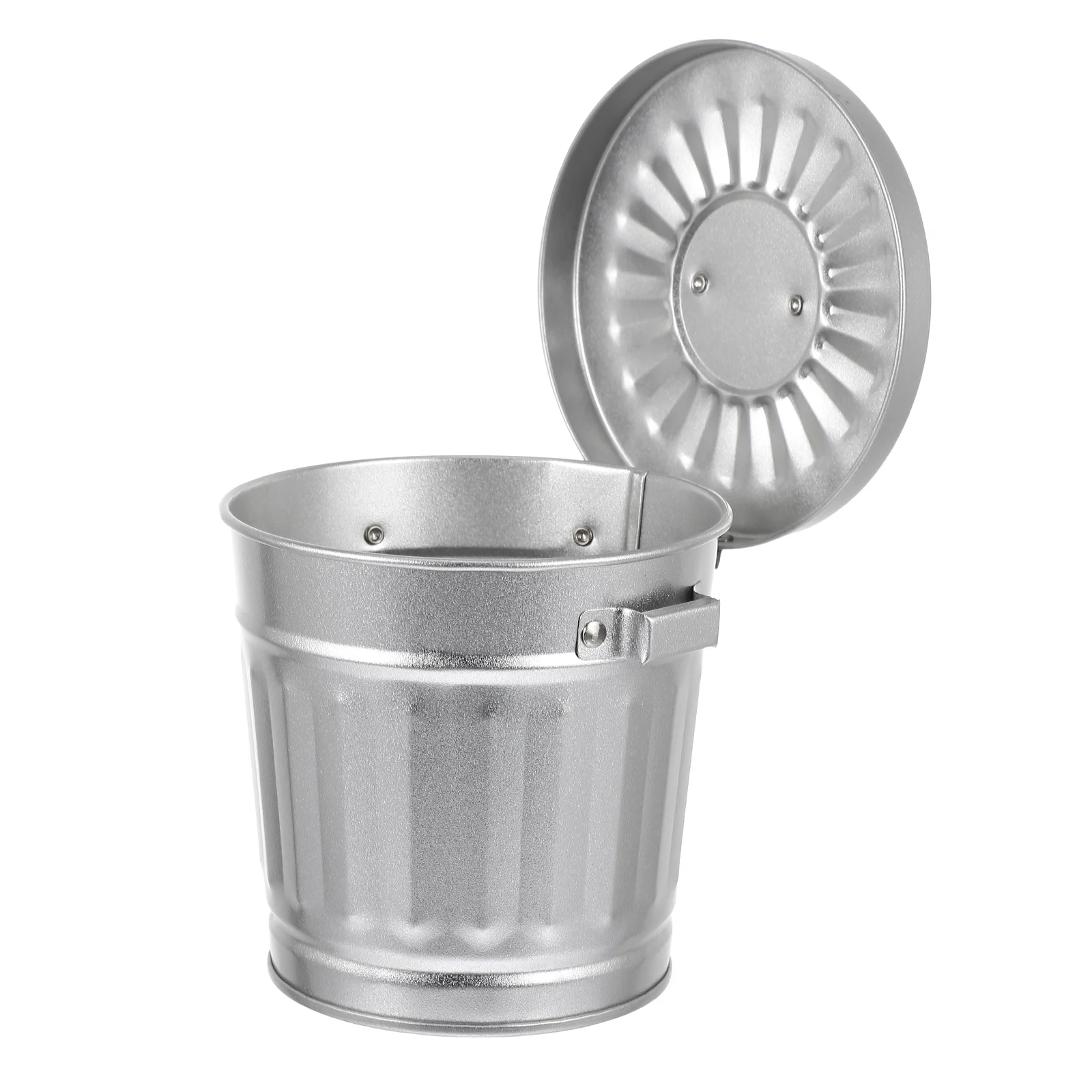 

Desktop Trash Can Countertop Containers Debris Storage Bin Metal Utility Pail Garbage Flower Pot Lid Iron Flowerpot