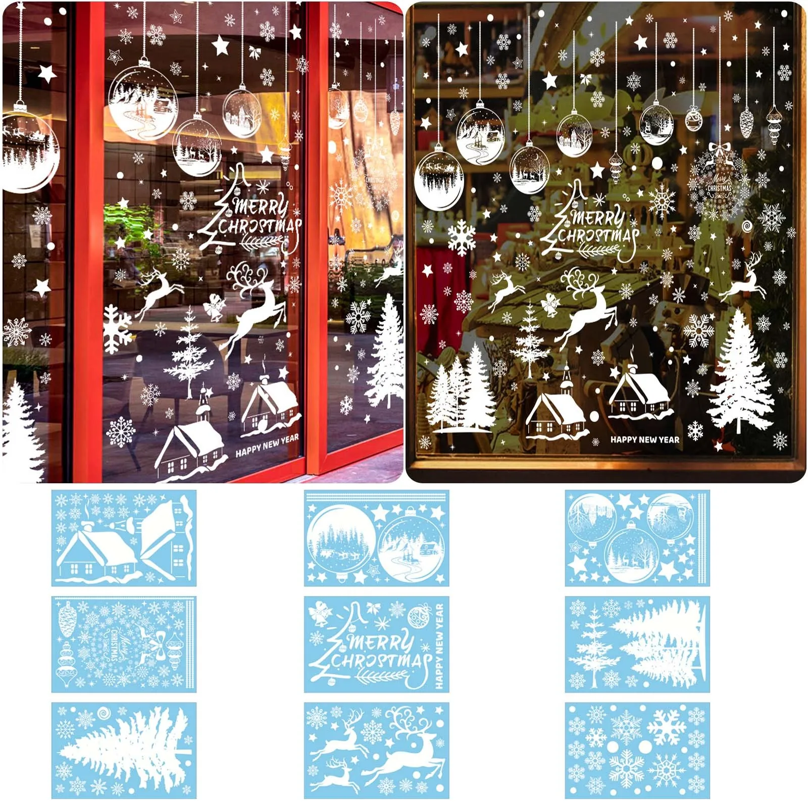 

Christmas Decor Stickers Home Glass Window Decoration Snowflake Reindeer Tree Decals Merry Christmas Festive Xmas Stickers