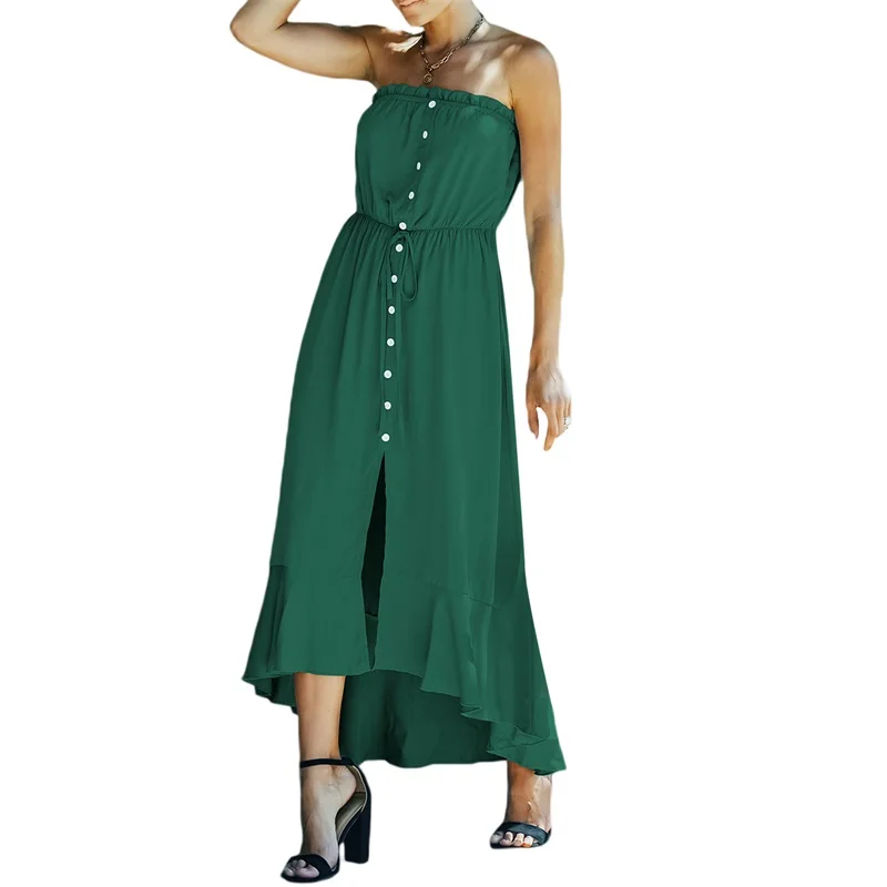 Women's Sleeveless Front Buttons Dress, Flexible Waistband Long Dress, Irregular Hem Piece
Women's Sleeveless Front Buttons Dress, Flexible Waistband Long Dress, Irregular Hem Piece