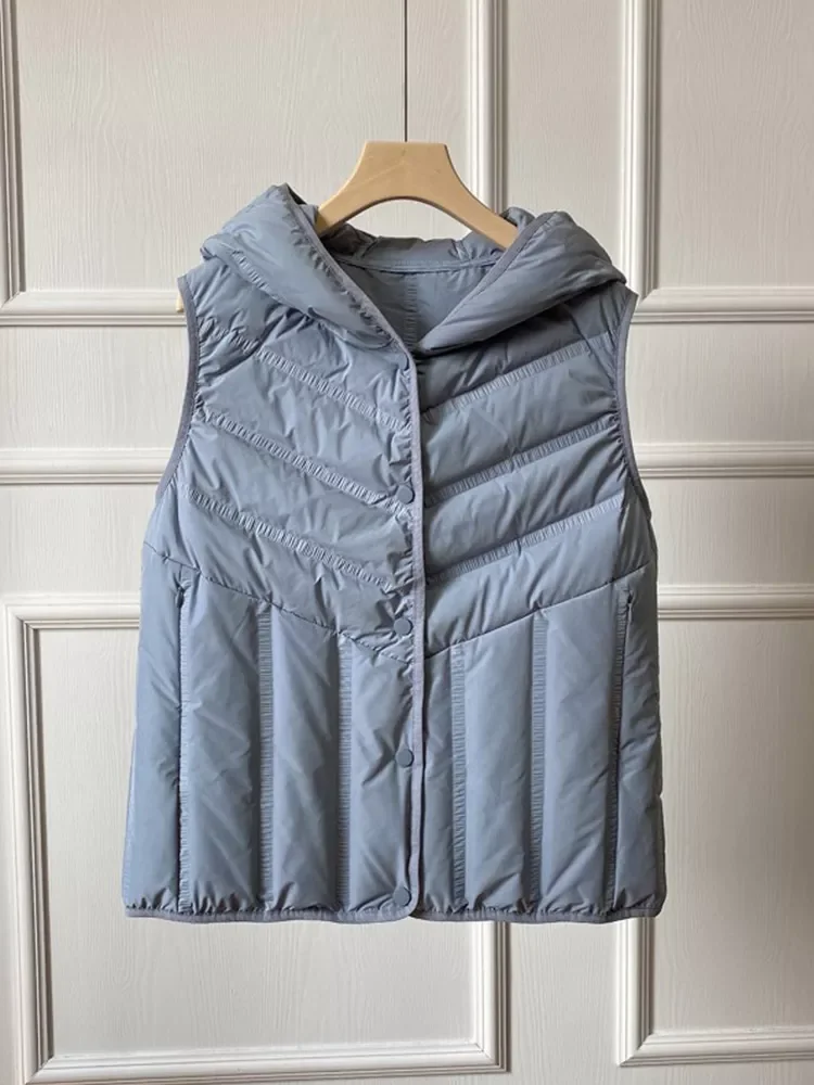 FTLZZ зимний женский однобортный жилет с капюшоном без рукавов, женский белый пуховик на утином пуху, повседневный ультра-светильник 
FTLZZ зимний женский однобортный жилет с капюшоном без рукавов, женский белый пуховик на утином пуху, повседневный ультра-светильник