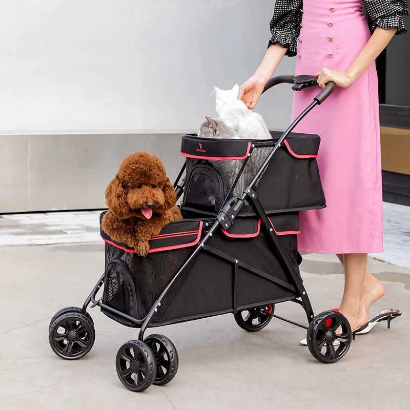 

Double Layer Pet Strollers Large Foldable Dog Cat Stroller for Two Cats Outdoor Travel Puppy Carrier Dog Transporter Pet Cart