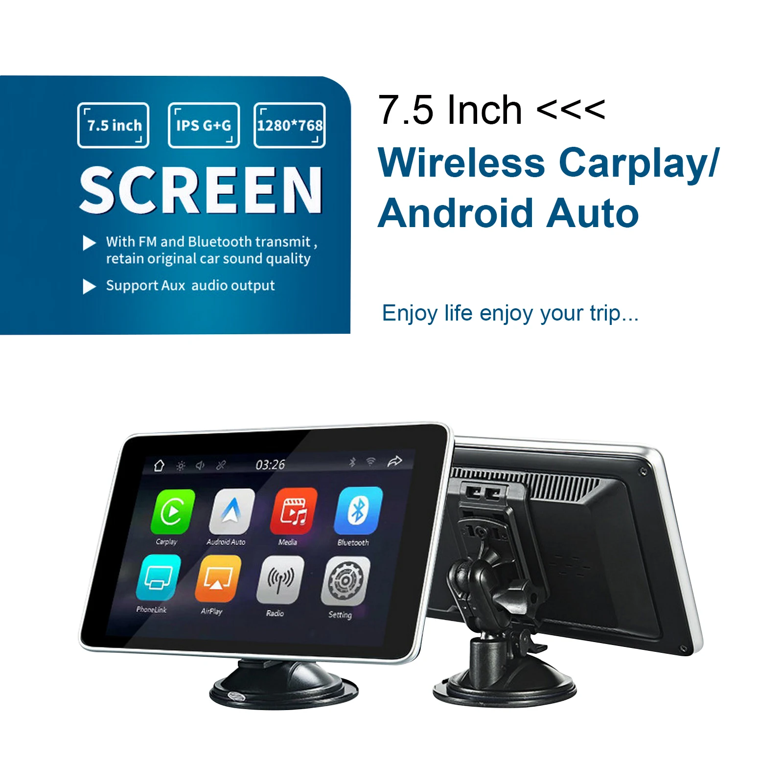 

7.5 Inch Touch Screen Car Portable Wireless Carplay Support Phone Link Support AirPlay etc Wireless Android Auto