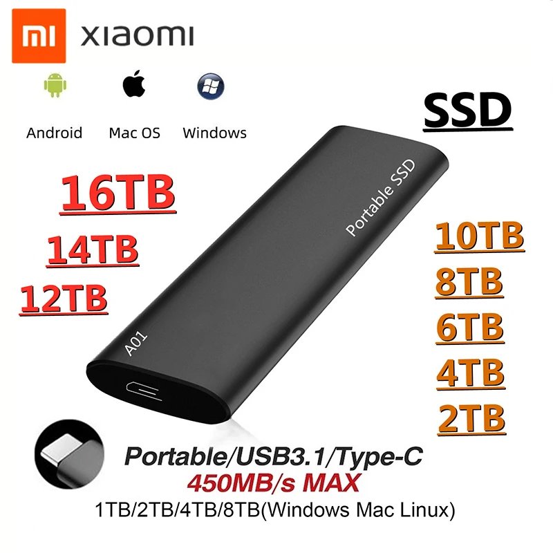 

Xiaomi 100% оригинальный 16 ТБ SSD жесткий диск Портативный 4 ТБ/8 ТБ внешние твердотельные диски Type C USB 3,1 жесткие диски Usb флеш-накопитель