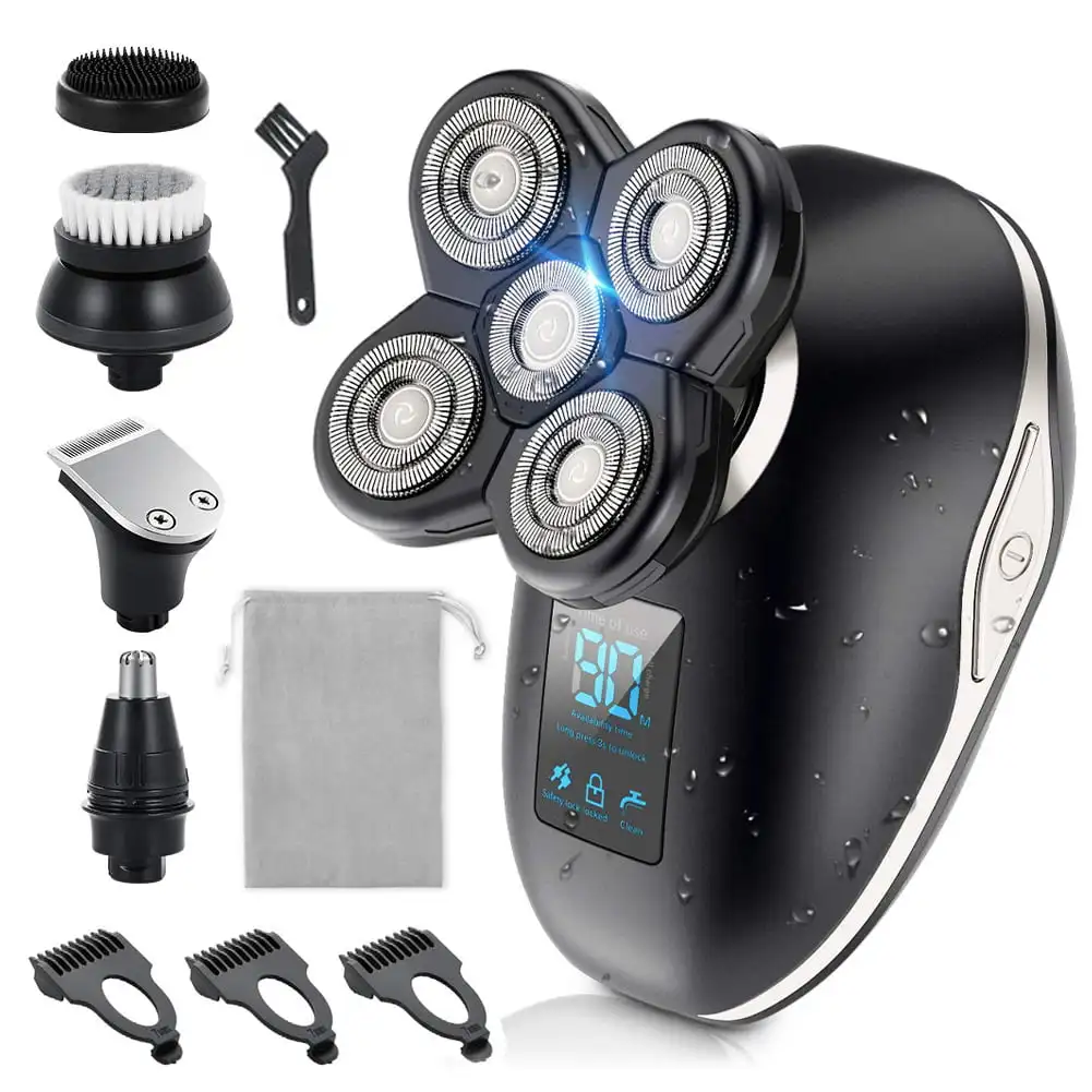 5 in 1 Cordless Electric Rotary Shavers Waterproof Razor for Men, with LED Display Bald Head Shaver Beard Trimmer Grooming Kit
5 in 1 Cordless Electric Rotary Shavers Waterproof Razor for Men, with LED Display Bald Head Shaver Beard Trimmer Grooming Kit