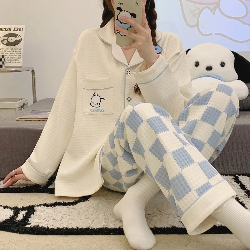 2 шт./комплект, Хлопковая пижама с длинным рукавом и отложным воротником