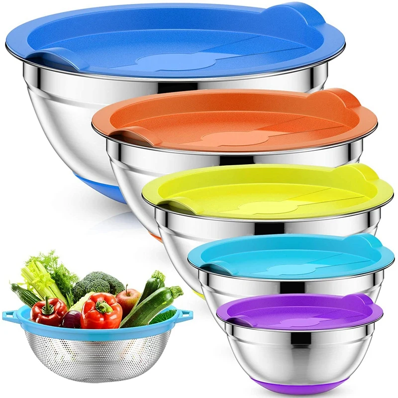 Mixing Bowls With Airtight Lids & Colander, 6Pcs Colorful Stainless Steel Metal Nesting Bowls For Kitchen, Non-Slip
Mixing Bowls With Airtight Lids & Colander, 6Pcs Colorful Stainless Steel Metal Nesting Bowls For Kitchen, Non-Slip