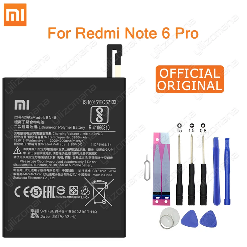 Xiao Mi Original Phone Battery BN48 4000mAh for Xiaomi Redmi Note 6 Pro High Quality Replacement Batteries Retail Package +Tools
Xiao Mi Original Phone Battery BN48 4000mAh for Xiaomi Redmi Note 6 Pro High Quality Replacement Batteries Retail Package +Tools