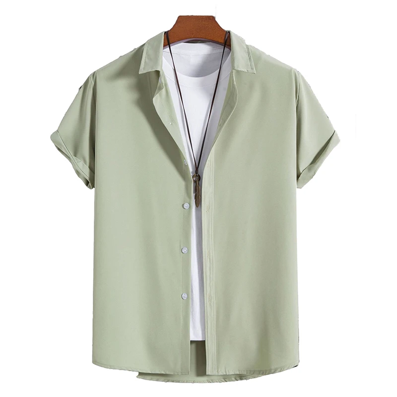 

Мужская блузка из смесового хлопка с коротким рукавом, свободная рубашка в строчку, удобная дышащая мужская одежда с отложным воротником и пуговицами