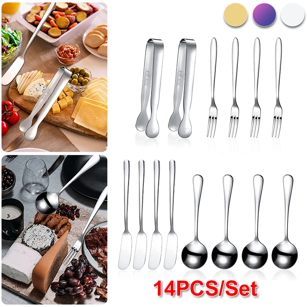 New 14pcs Cutlery Set Stainless Steel Butter Spatula Spoon Fork Ice Cube Tong Set Dessert Cheese Knife Kitchen Tableware
New 14pcs Cutlery Set Stainless Steel Butter Spatula Spoon Fork Ice Cube Tong Set Dessert Cheese Knife Kitchen Tableware