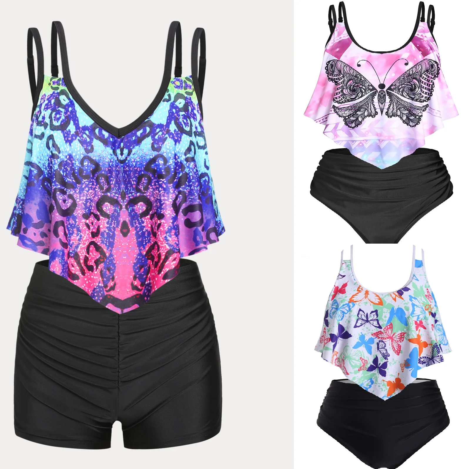 Купальник-танкини из двух предметов с принтом и завязками 
Купальник-танкини из двух предметов с принтом и завязками