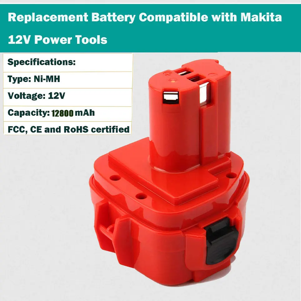 12800mAh NiMH battery for Makita 12V battery 192598-2 1220 1200 1201 1222 1233 1234 1235 PA1235A 1235B replacement battery
12800mAh NiMH battery for Makita 12V battery 192598-2 1220 1200 1201 1222 1233 1234 1235 PA1235A 1235B replacement battery