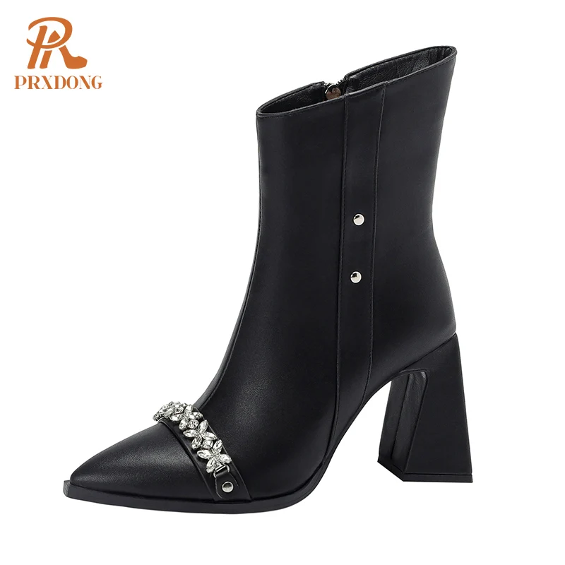 PRXDONG Women's Autumn Winter Shoes Fashion Crystal Black Biege High Heels Pointed Toe Dress Party Female Ankle Boots Size 34-43
PRXDONG Women's Autumn Winter Shoes Fashion Crystal Black Biege High Heels Pointed Toe Dress Party Female Ankle Boots Size 34-43