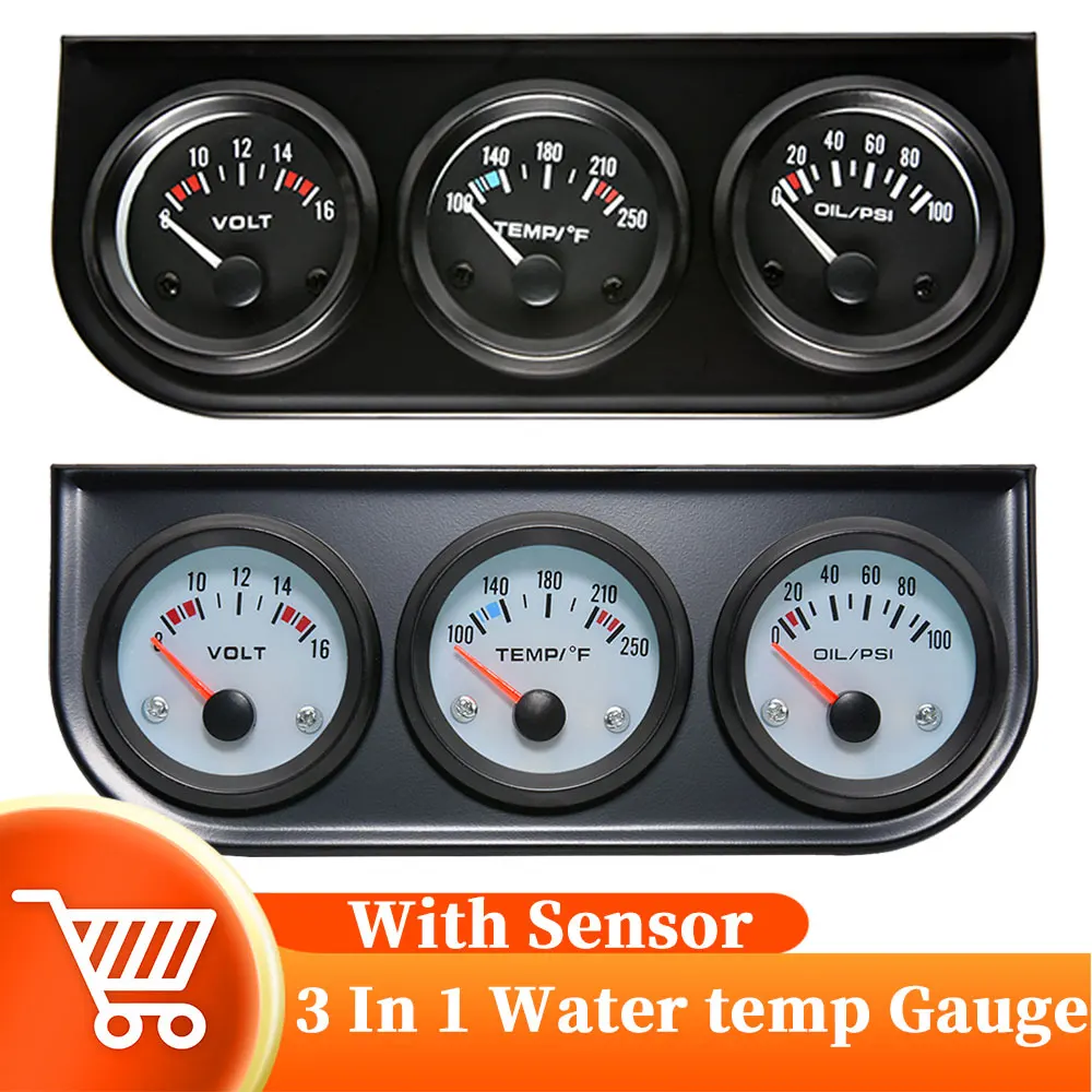 3 In 1 Volt Meter + Water Temp Gauge + Oil Pressure Gauge With 1/8NPT Temp&Pressure Sensor 52mm Triple kit For 12V Racing
3 In 1 Volt Meter + Water Temp Gauge + Oil Pressure Gauge With 1/8NPT Temp&Pressure Sensor 52mm Triple kit For 12V Racing