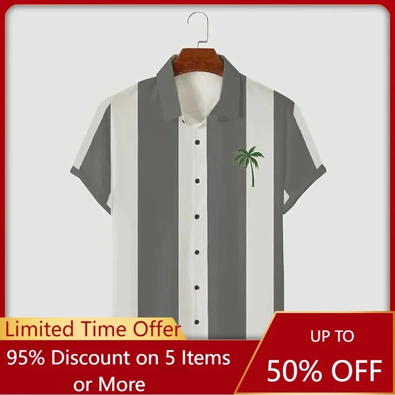 

Men's Summer Hawaiian Shirt Casual Shirt Bowling Shirt Short Sleeve Stripes Turndown Street Vacation Button-Down Clothing