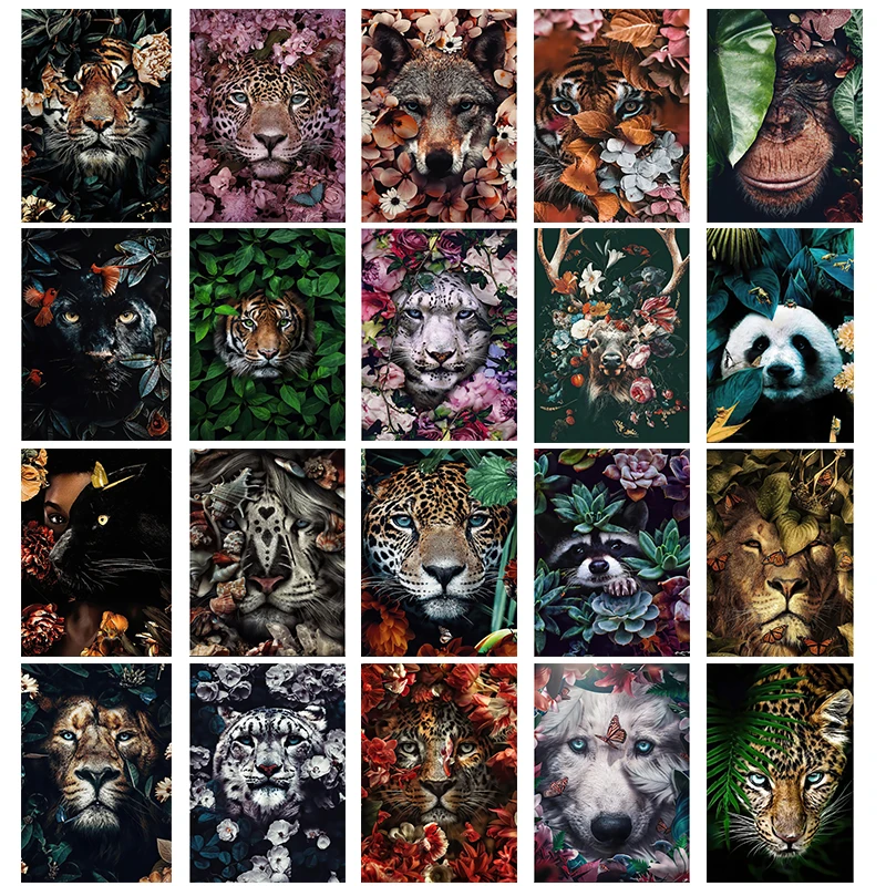 

Набор стилей на выбор, современные классические абстрактные животные, Цветочный слон, лось, тигр, Современная художественная картина, Шелковый постер, домашний Настенный декор
