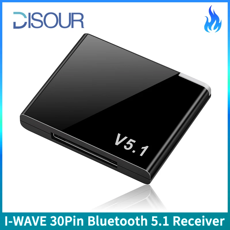 

DISOUR I-WAVE 30 Pin Bluetooth 5.1 Audio Receiver A2DP Music Mini Wireless Adapter For iPhone iPod 30Pin Jack Analog Speaker