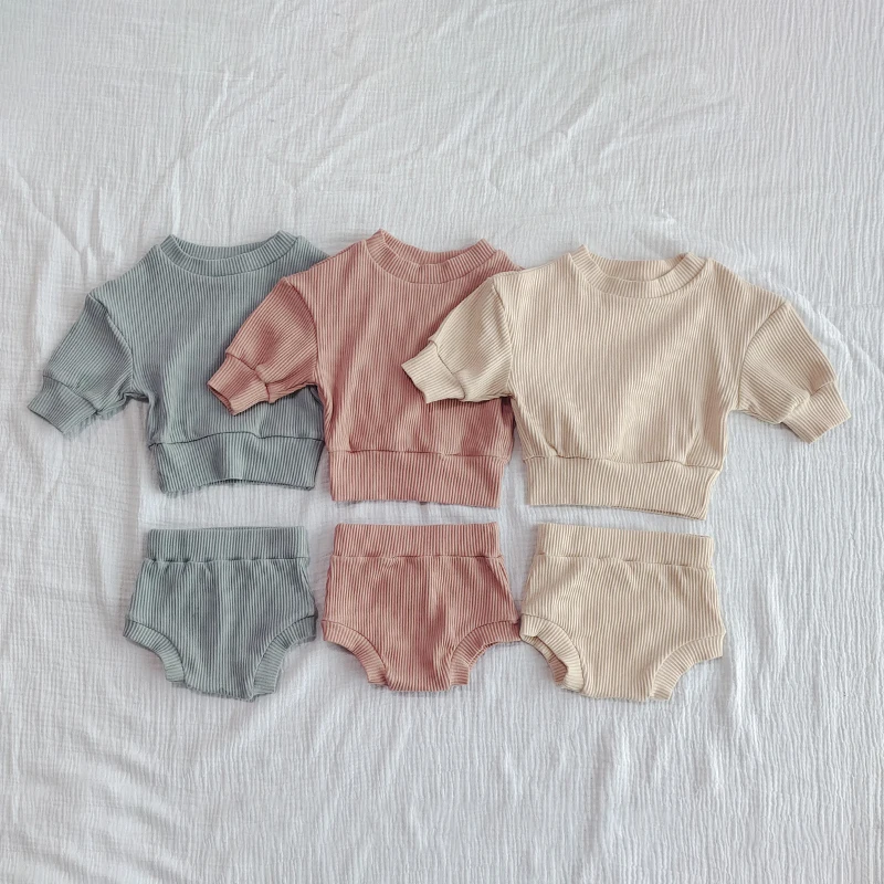 New Spring Baby Casual Set Long Sleeve Summer Elastic Ribbed Top Shorts Set Unisex 2 Pieces Sweatsuit Kids Baby Outifs Clothing
New Spring Baby Casual Set Long Sleeve Summer Elastic Ribbed Top Shorts Set Unisex 2 Pieces Sweatsuit Kids Baby Outifs Clothing