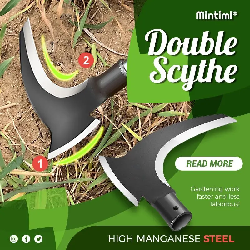 High Manganese Steel Double Head Scythe Handheld Gardening Weeding Grass Sickle Farming Garden Tools
High Manganese Steel Double Head Scythe Handheld Gardening Weeding Grass Sickle Farming Garden Tools