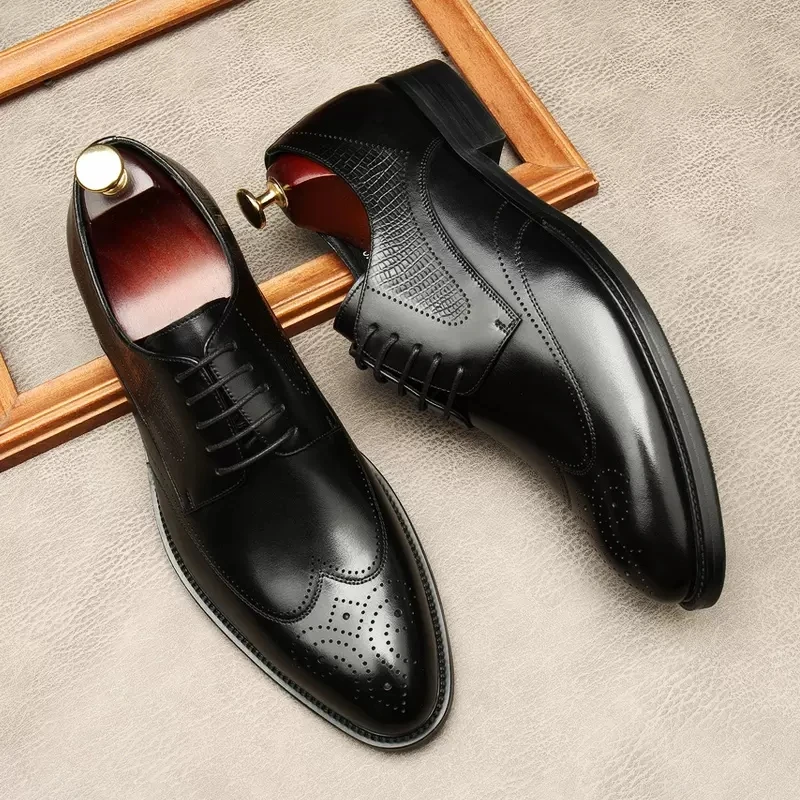 Black Brown Mens Dress Shoes Handmade Comfortable Formal Shoe For Man Genuine Cowhide Leather Wedding Office Brogue Shoes Men
Black Brown Mens Dress Shoes Handmade Comfortable Formal Shoe For Man Genuine Cowhide Leather Wedding Office Brogue Shoes Men