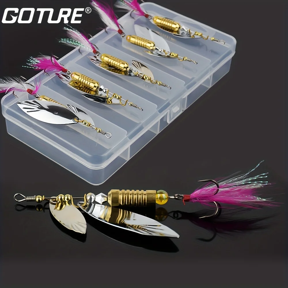 Goture 5pcs/box Spinner baits Set 7g 10g Hard Metal Fishing Lure Spoon Lures with Double Willow Spinner Bait For Bass Trout
Goture 5pcs/box Spinner baits Set 7g 10g Hard Metal Fishing Lure Spoon Lures with Double Willow Spinner Bait For Bass Trout