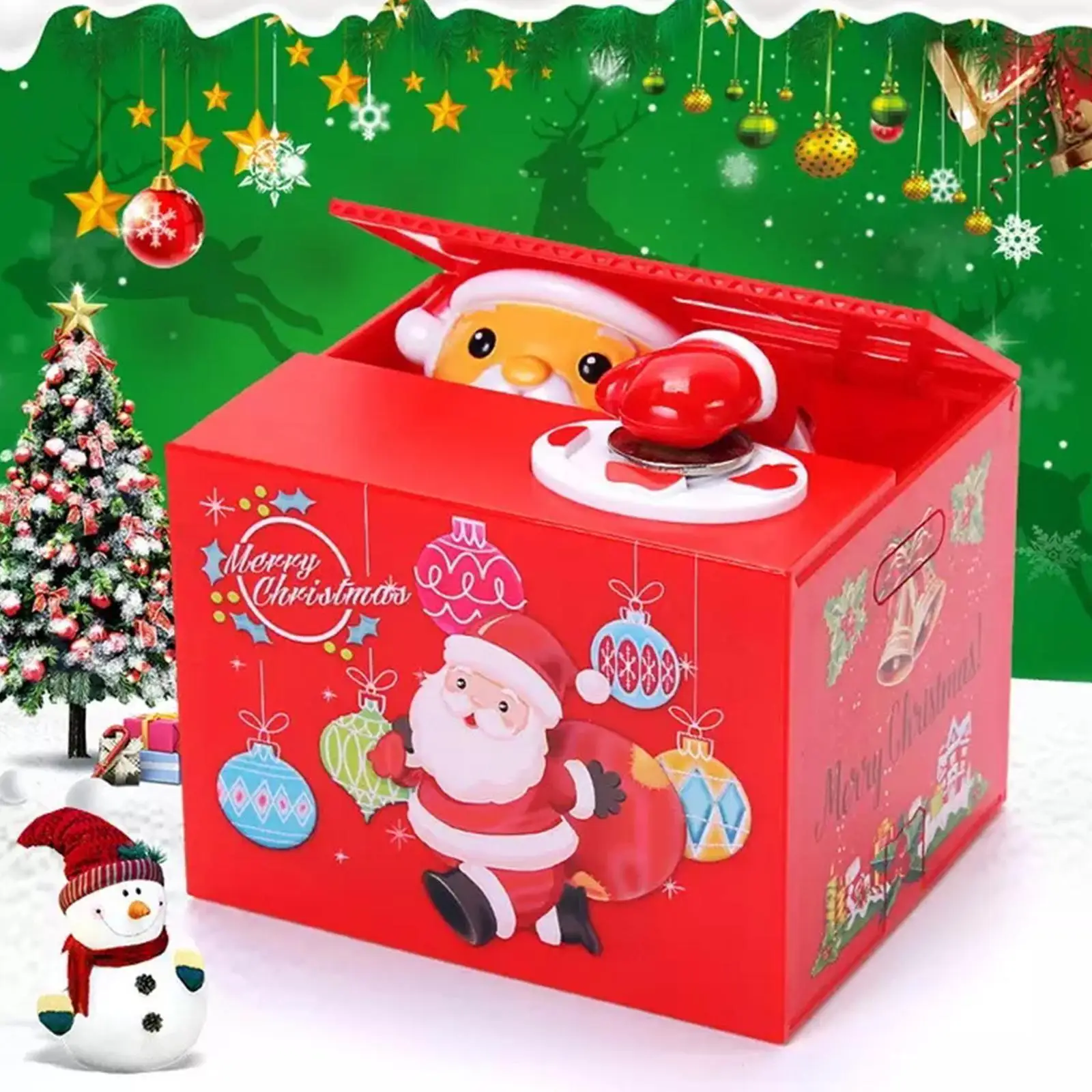 

Electronic Piggy Bank Toy Money Box Coins Saving Box Bank Safe Box Santa Claus Snowman Automatic Stealing Coin Children Gift