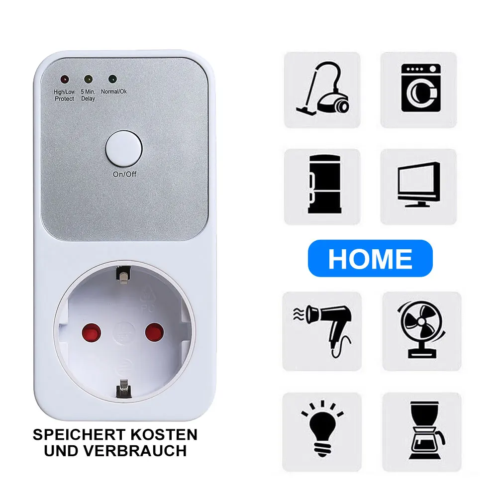 EU Plug Automatic Voltage Protector Socket 170-260V Voltage Protector 5-6 Mins Delay Socket Refrigerator Protect Switcher
EU Plug Automatic Voltage Protector Socket 170-260V Voltage Protector 5-6 Mins Delay Socket Refrigerator Protect Switcher