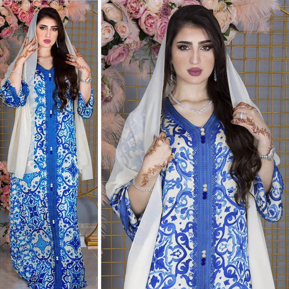 Fashion Print Turkey Dubai Abaya Muslim Women Hijabi Dress Jalabiya for Women Long Dress Abaya Traditional Arabic Clothes V Neck
Fashion Print Turkey Dubai Abaya Muslim Women Hijabi Dress Jalabiya for Women Long Dress Abaya Traditional Arabic Clothes V Neck