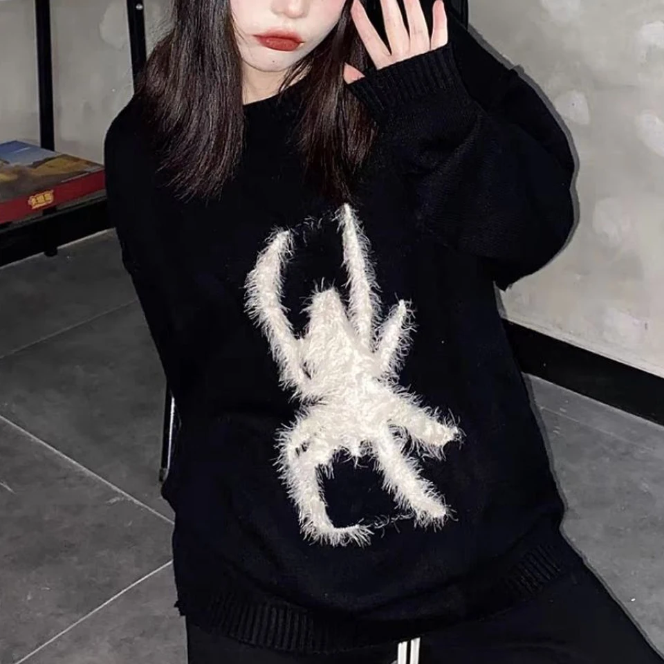 

Punk Y2K Emo Gothic Loose Knitted Pullovers Harajuku Hip Hop Winter Autumn Grunge Retro Black Jumpers Japanese Lazy Sweaters 90s