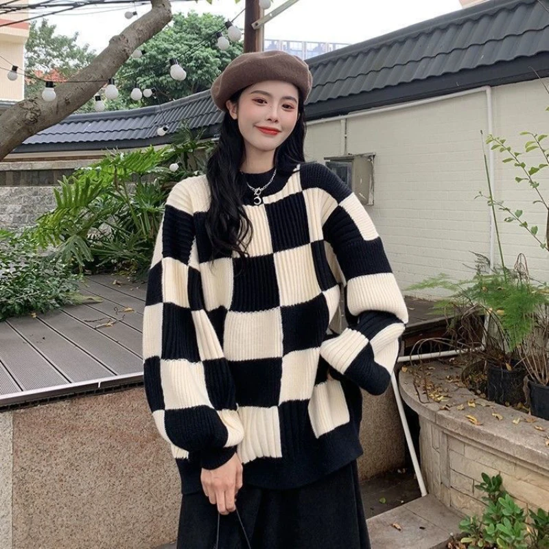 Women's Sweater Autumn Knitted Pullovers Female Plaid Print Fit Bottoming Shirt Soft Knitwear Ladies Jumpers Basic Sweaters G283
Women's Sweater Autumn Knitted Pullovers Female Plaid Print Fit Bottoming Shirt Soft Knitwear Ladies Jumpers Basic Sweaters G283