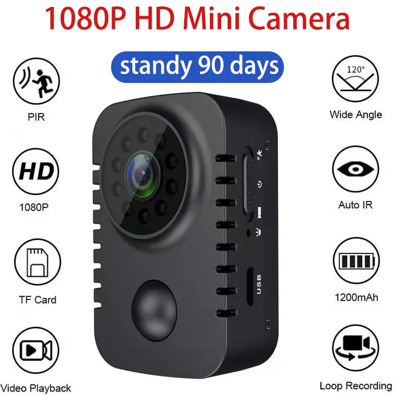 

Мини-камера видеонаблюдения 1080P HD с ночным видением и датчиком движения