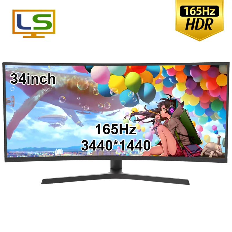 

Monitor 34 Inch 4K 165Hz Wide Display VA Curved Screen 21:9 WQHD 3440*1440 Desktop 144Hz Gaming Monitor PC Computer DP/HDMI