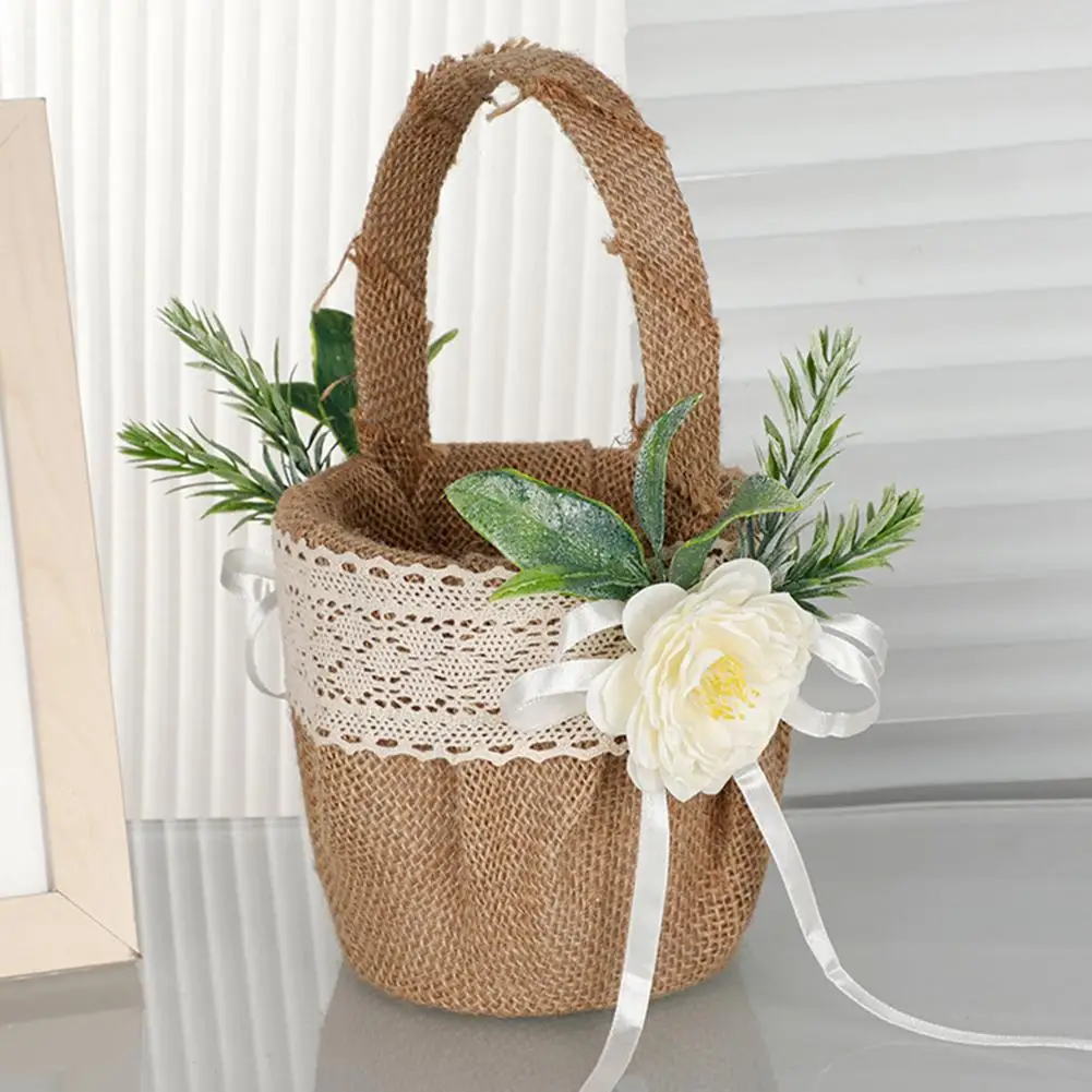 Portable Vintage Linen Flower Basket Ring Pillow With Flowers Decoration For Romantic Wedding Party Ceremony With Ribbons Decor
Portable Vintage Linen Flower Basket Ring Pillow With Flowers Decoration For Romantic Wedding Party Ceremony With Ribbons Decor
