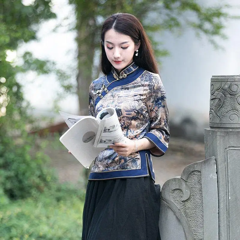 2022 national print women blouse chinese vintage traditional hanfu tops elegant female cheongsam shirt tea service hanfu shirt
2022 national print women blouse chinese vintage traditional hanfu tops elegant female cheongsam shirt tea service hanfu shirt