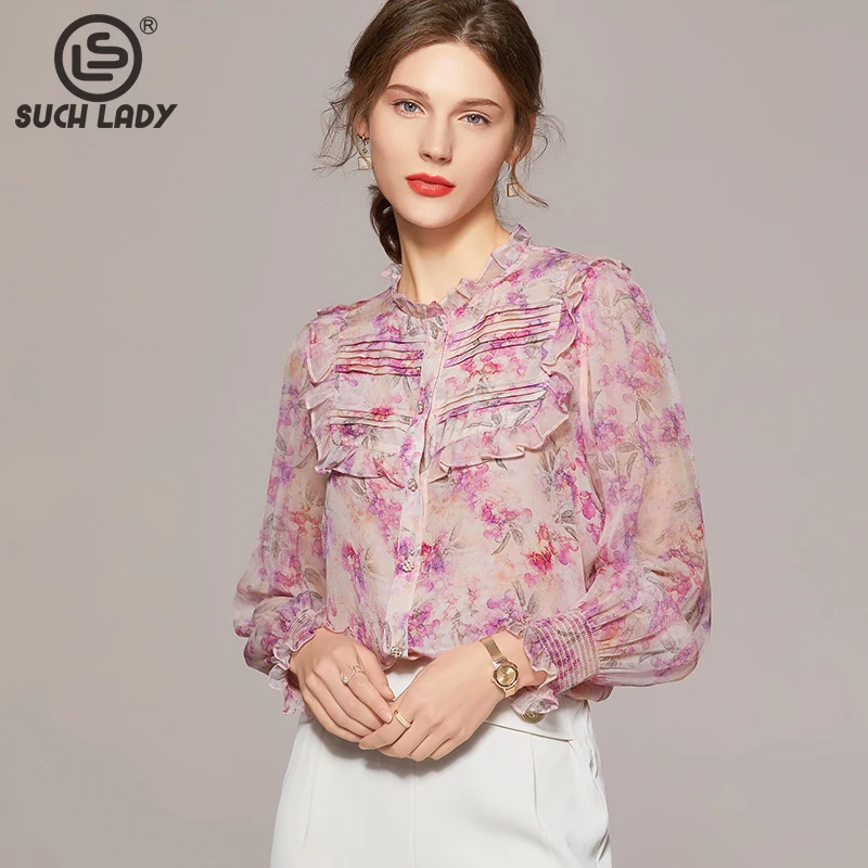 100% Silk Women's Shirt Ruffles Collar Long Sleeves Printed Floral Elegant Blouse Tops
100% Silk Women's Shirt Ruffles Collar Long Sleeves Printed Floral Elegant Blouse Tops