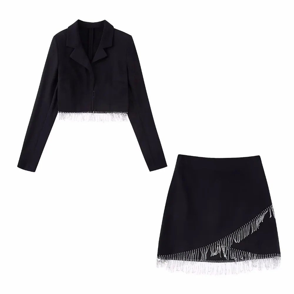 PB&ZA Fashion Women's Clothing 2022 Slim Black Blazer Light Tassel Covered Butto Female Chic Coat+Asymmetric Mini Skirt 8658707
PB&ZA Fashion Women's Clothing 2022 Slim Black Blazer Light Tassel Covered Butto Female Chic Coat+Asymmetric Mini Skirt 8658707